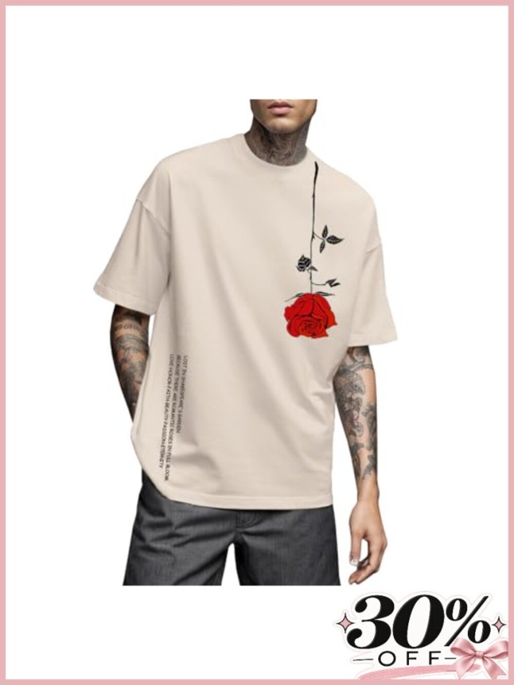 Men's Graphic Tee Oversized Short Sleeve 100% Combed Cotton Crew Neck T-Shirt